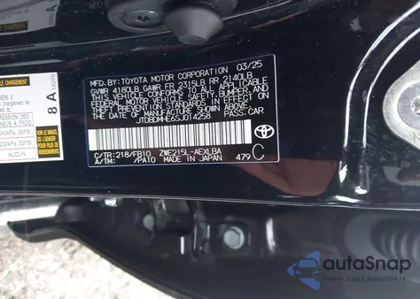 2025 Toyota Corolla Hybrid Le from USA, damaged, VIN JTDBDMHE6SJ014258